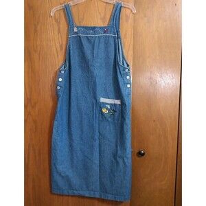 Teddi Size 14 Petite Denim Jean Jumper Dress Vintage 90s Y2K Hummingbird Blue